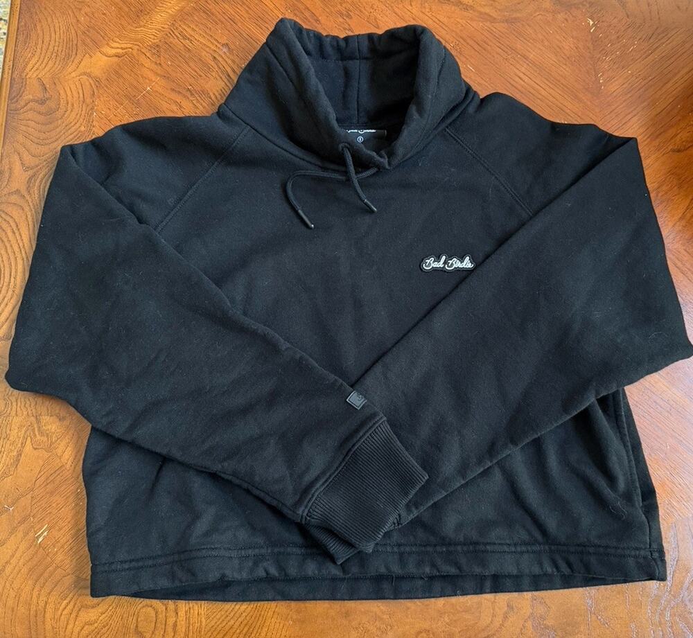 Bad Birdie Women's Crowl Neck Crop Pullover Hood Sweatshirt Black S Pockets Golf